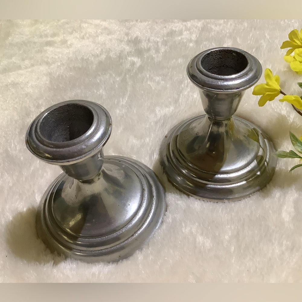 Silver Metal Pair Candle Holders - Classic Home Accent